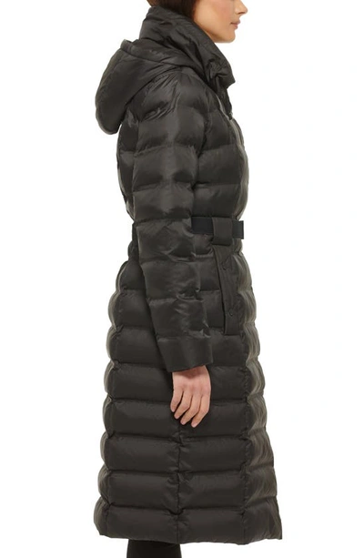 Shop Kenneth Cole New York Cire Hooded Belted Puffer Jacket In Black