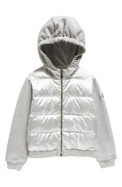 Shop Moncler Kids' Quilted Nylon & Cotton Fleece Hooded Cardigan In Grey
