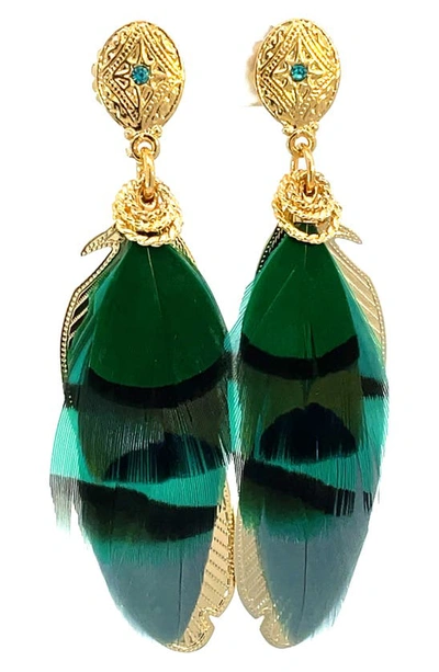 Shop Gas Bijoux Small Sao Feather Earrings In Green