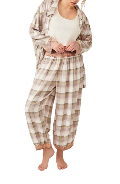 Shop Free People Fallin' For Flannel Lounge Pants In Clay And Green Combo