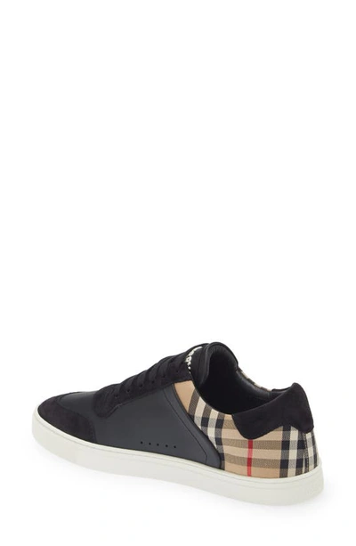 Shop Burberry Stevie Leather & Canvas Check Sneaker In Black/ Arbeige Ip Chk