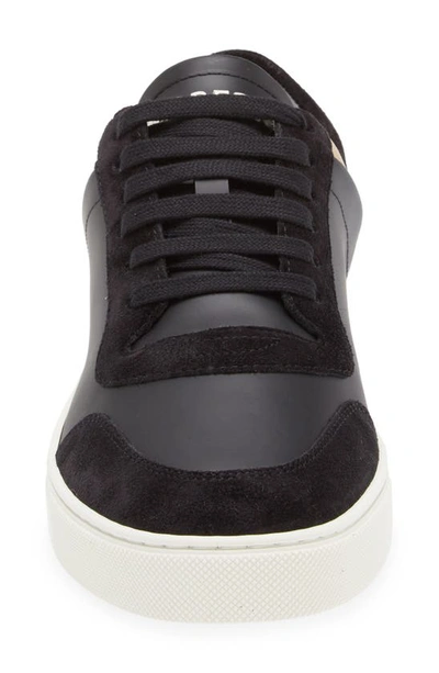 Shop Burberry Stevie Leather & Canvas Check Sneaker In Black/ Arbeige Ip Chk