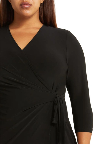 Shop Anne Klein Long Sleeve Solid Faux Wrap Dress In Anne Black