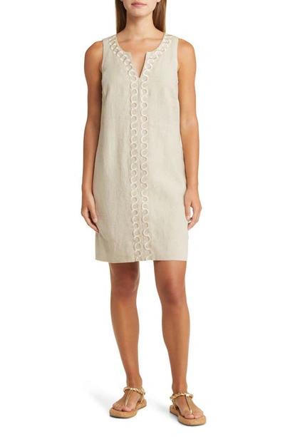 Shop Tommy Bahama Geo Embroidered Linen Shift Dress In Natural