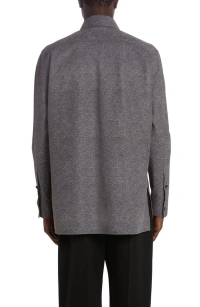Bottega Veneta Flannel Print Lambskin Leather Shirt Jacket In 1307 Charcoal Melange