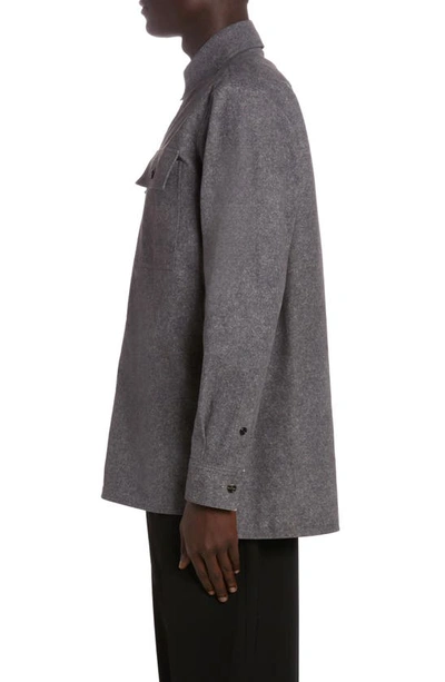 Bottega Veneta Flannel Print Lambskin Leather Shirt Jacket In 1307 Charcoal Melange