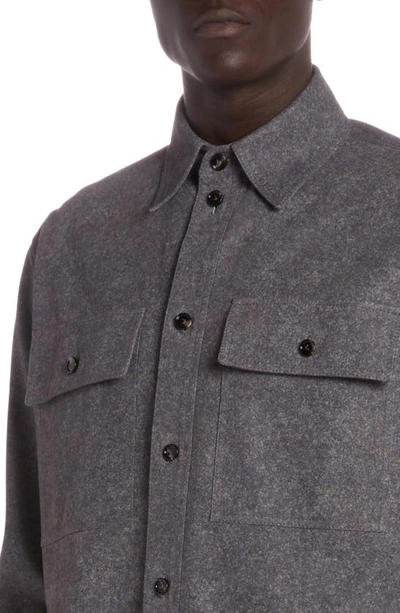 Bottega Veneta Flannel Print Lambskin Leather Shirt Jacket In 1307 Charcoal Melange
