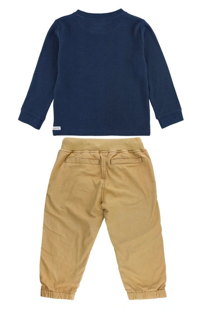 Ruggedbutts Waffle Knit Top & Drawstring Joggers Set In Navy