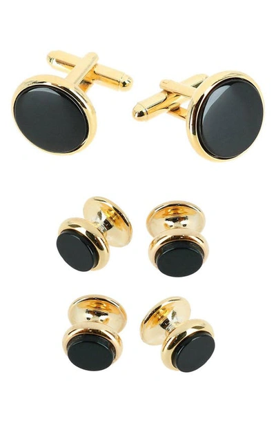 Trafalgar Sutton Genuine Onyx Formal Set (cufflinks & Tuxedo Studs) In 24 Karat Gold And Genuine Onyx