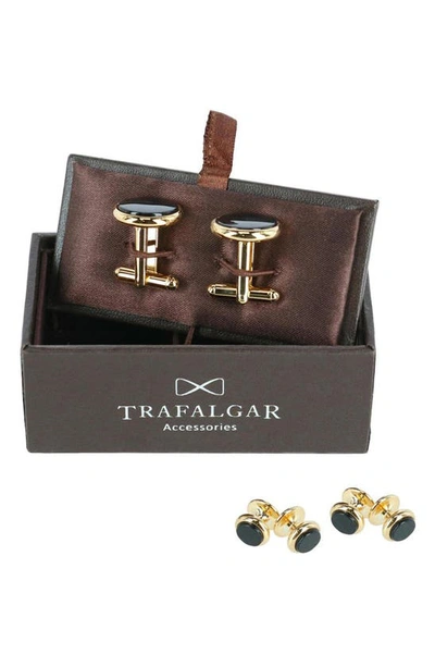 Shop Trafalgar Sutton Onyx Cuff Link & Stud Set In 24 Karat Gold And Genuine Onyx