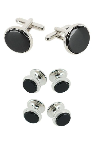 Shop Trafalgar Sutton Onyx Cuff Link & Stud Set In Rhodium And Genuine Onyx