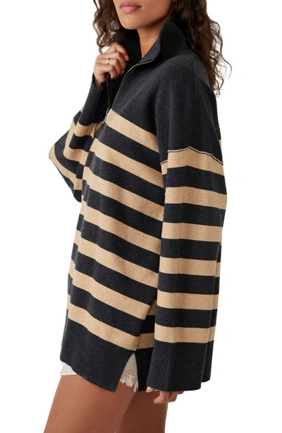 Shop Free People Coastal Stripe Half-zip Pullover In Carbon Camel Combo