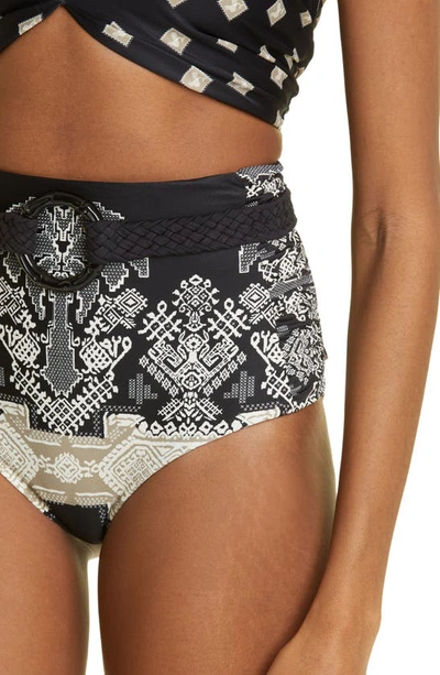 Shop Johanna Ortiz Andean Black Cumbi Reversible Belted Bikini Bottoms In Andean Black/ Ecru