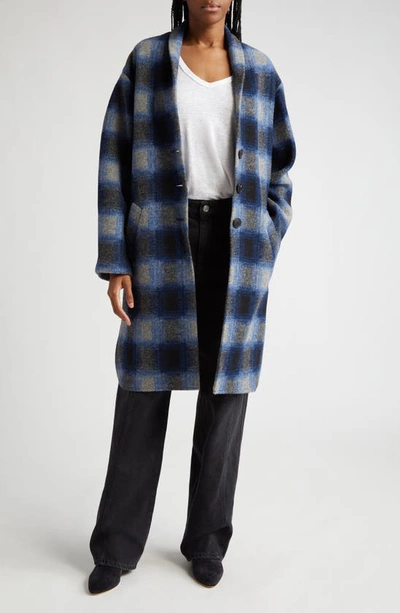 Shop Isabel Marant Étoile Gabriel Buffalo Plaid Coat In Navy