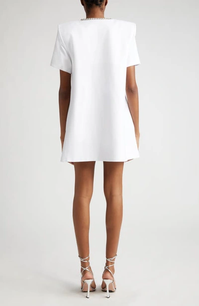 Shop Area Crystal Bow V-neck Ponte Knit T-shirt Minidress In White