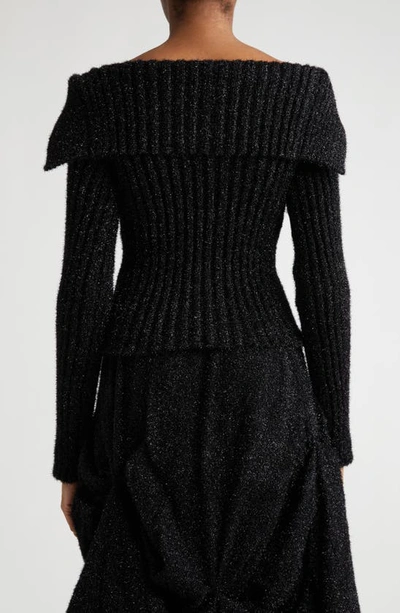 Shop A. Roege Hove Ara Cutout Off The Shoulder Metallic Rib Sweater In Black