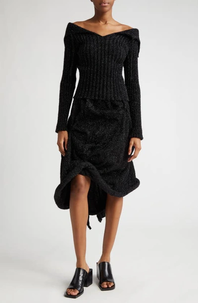 Shop A. Roege Hove Laura Draped Metallic Rib Knit Skirt In Black