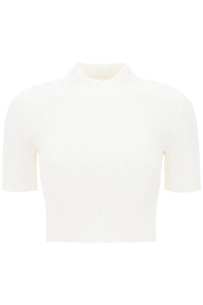 Shop Courrèges Cropped Top In Ribbed Knit