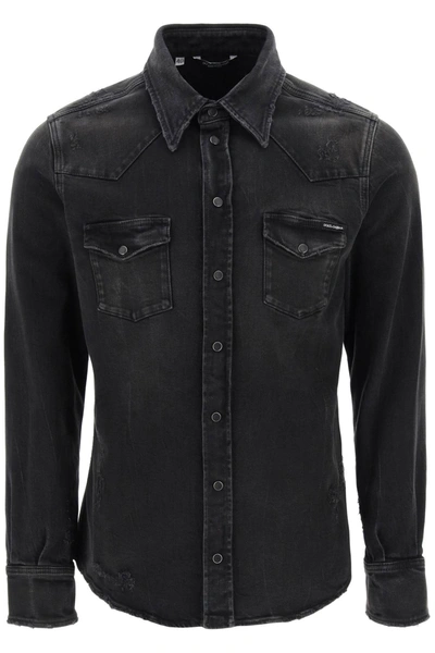 Shop Dolce & Gabbana Distressed Denim Western Shirt