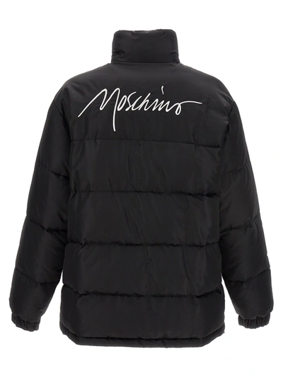 Shop Moschino Logo Embroidery Down Jacket Casual Jackets, Parka In Black