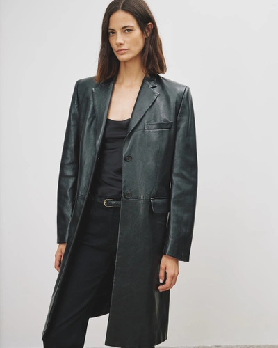 Shop Nili Lotan Glenn Leather Tailored Coat In Black