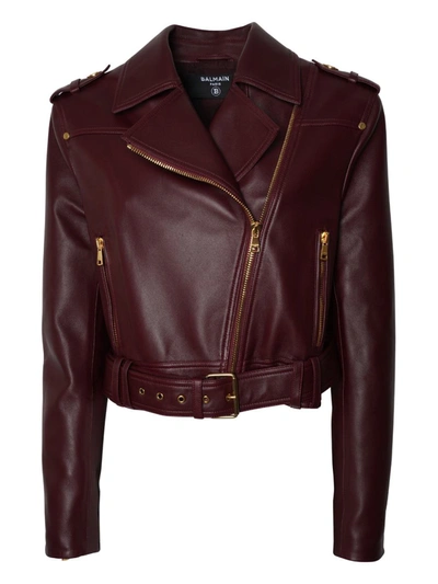 Shop Balmain Biker Jacket Clothing In Pink &amp; Purple