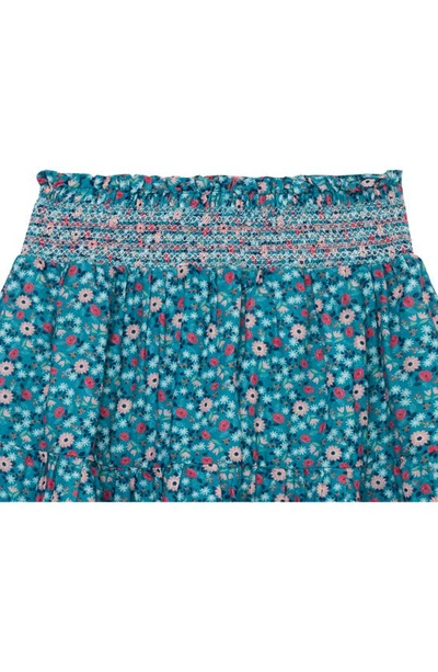 Shop Peek Aren't You Curious Kids' Floral Smocked Cotton Skirt In Turquoise Print