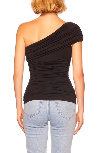 Shop Susana Monaco Ruched One-shoulder Top In Black
