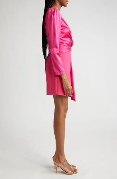 Shop Cinq À Sept Layne Long Sleeve Satin Faux Wrap Minidress In Pink Dahlia