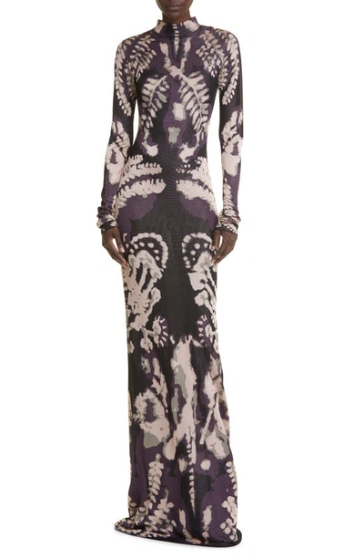 Shop Altuzarra Rhea Ink Blot Jacquard Long Sleeve Dress In Black Rorschach Jacquard