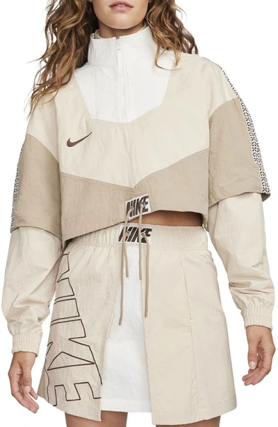 Shop Nike Sportswear Water Repellent Crop Tracksuit Jacket In Sand Drift/ Khaki/ Sail/ Brown