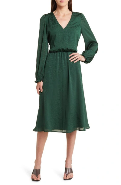 Shop Charles Henry Floral Long Sleeve Dress In Forest Green