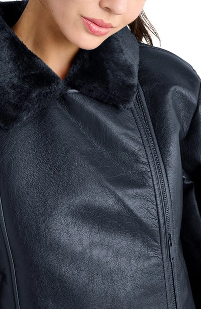 Shop Splendid Faux Leather & Faux Shearling Moto Jacket In Navy