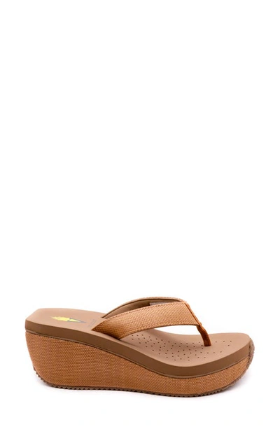 Volatile Bahama Platform Wedge Flip Flop In Tan Woven