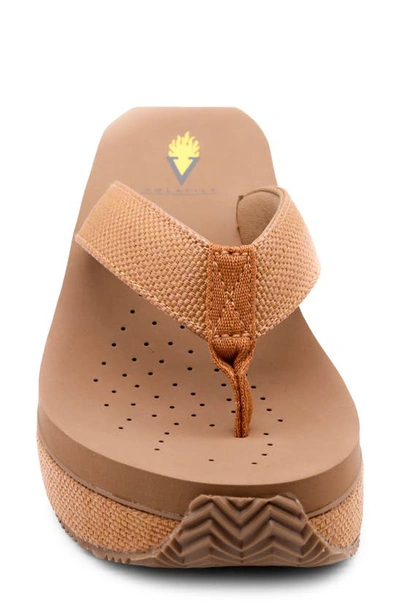 Volatile Bahama Platform Wedge Flip Flop In Tan Woven