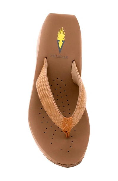 Volatile Bahama Platform Wedge Flip Flop In Tan Woven