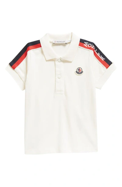 Shop Moncler Kids' Logo Stripe Stretch Piqué Polo In White