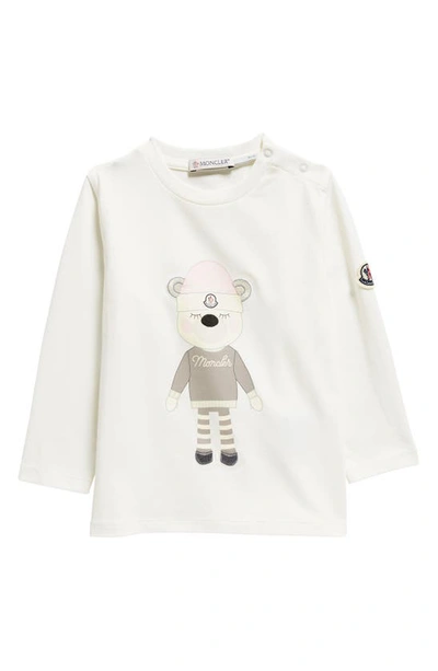 Shop Moncler Kids' Long Sleeve Stretch Cotton Graphic T-shirt In White