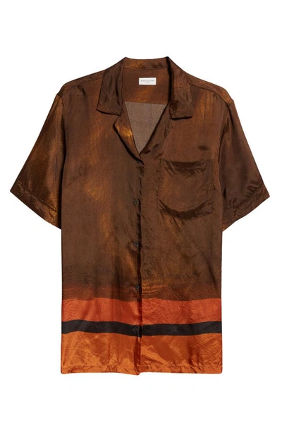 Shop Dries Van Noten Clive Stripe Satin Button-up Camp Shirt In Brown 703