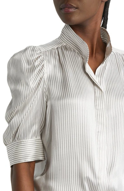 Shop Frame Gillian Puff Sleeve Stripe Silk Blouse In Bone Multi