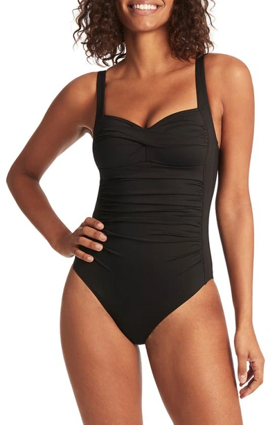 Shop Sea Level Twist Front Multifit One-piece Swimsuit In Black