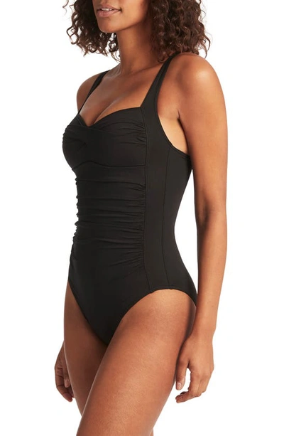 Sea Level Twist Front Multifit One-piece Swimsuit In Black