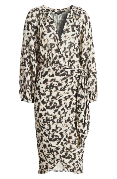 Shop Rails Tyra Long Sleeve Faux Wrap Dress In Blurred Cheetah
