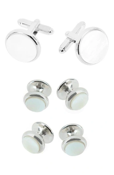 Shop Trafalgar Sutton Mother Of Pearl Cuff Link & Stud Set In Rhodium With Mother Of Pearl