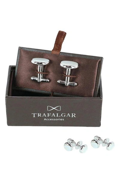 Trafalgar Sutton Mother Of Pearl Cuff Link & Stud Set In Rhodium With Mother Of Pearl