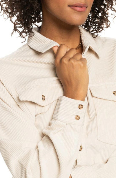 Shop Roxy Let It Go Cotton Corduroy Button-up Shirt In Tapioca