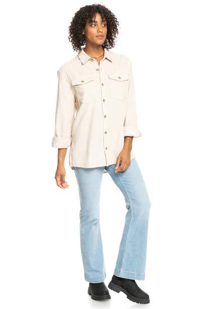 Shop Roxy Let It Go Cotton Corduroy Button-up Shirt In Tapioca