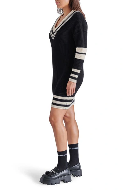 Shop Steve Madden Colleen Stripe Trim Long Sleeve Sweater Minidress In Black