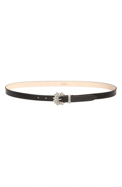 Shop Isabel Marant Celenia Crystal Buckle Leather Belt In Transparent/ Silver