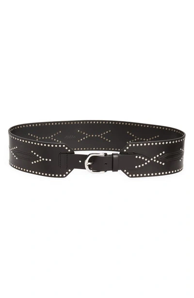 Shop Isabel Marant Telma Stud Leather Belt In Black/ Silver